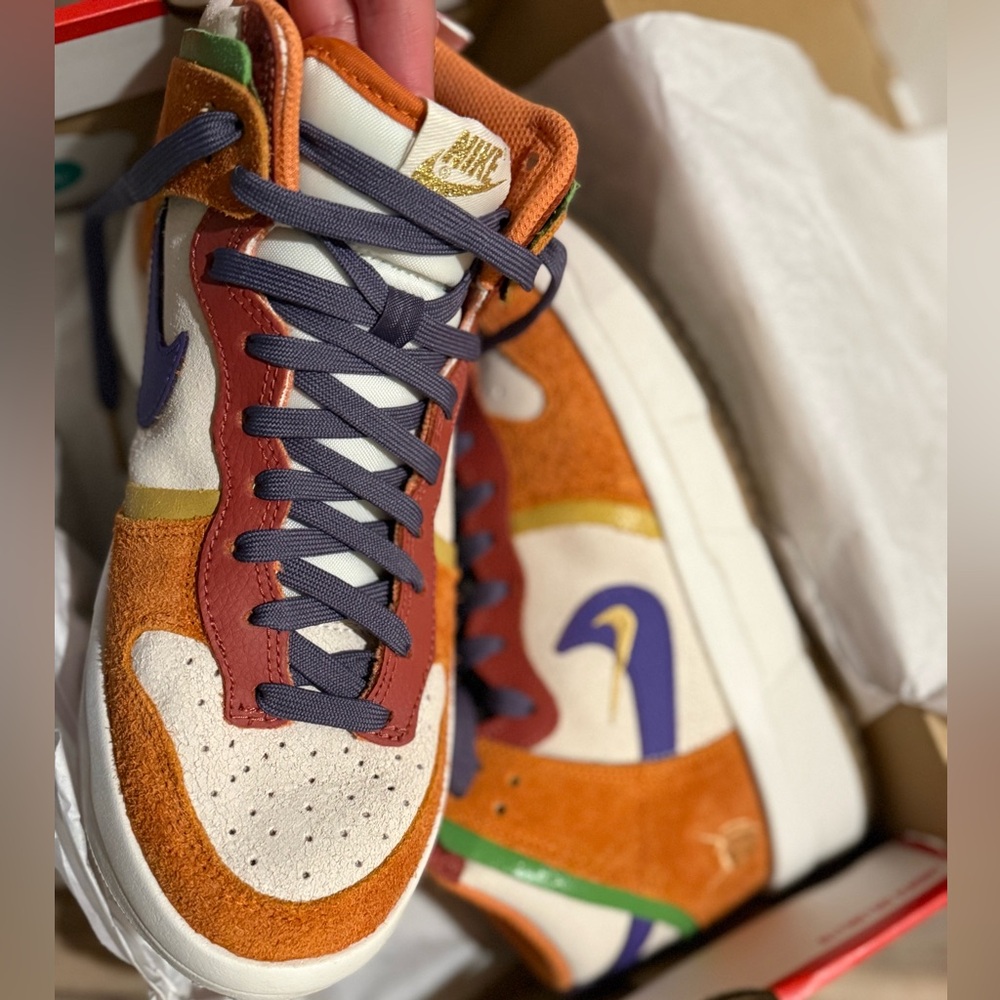 Nike Women's Orange and Cream High-Top Sneakers